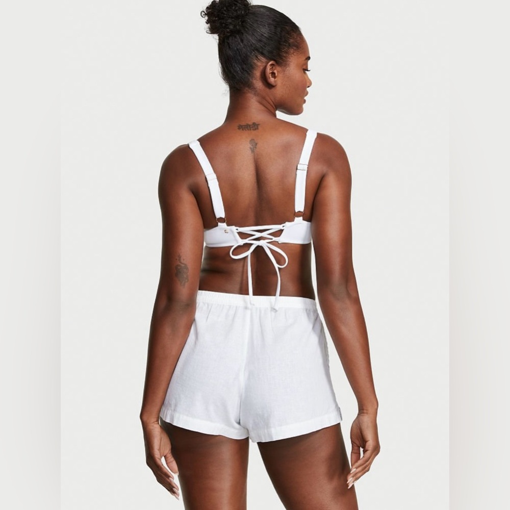 NWT Victoria’s Secret Drawstring Waist Linen Cover-up Shorts in White - Picture 3 of 13